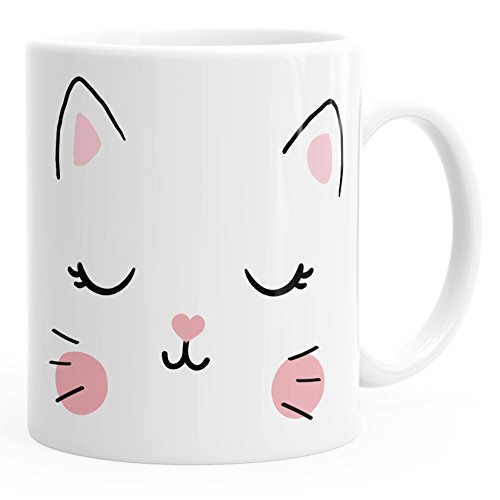 MoonWorks Kaffee-Tasse Katze Katzengesicht Cat Tiergesichter Teetasse Keramiktasse weiß Unisize von MoonWorks