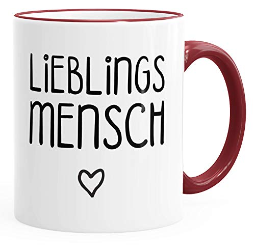 MoonWorks Kaffee-Tasse Lieblingsmensch Geschenk-Tasse Liebe Freundschaft Partner Freundin bordeauxrot unisize von MoonWorks