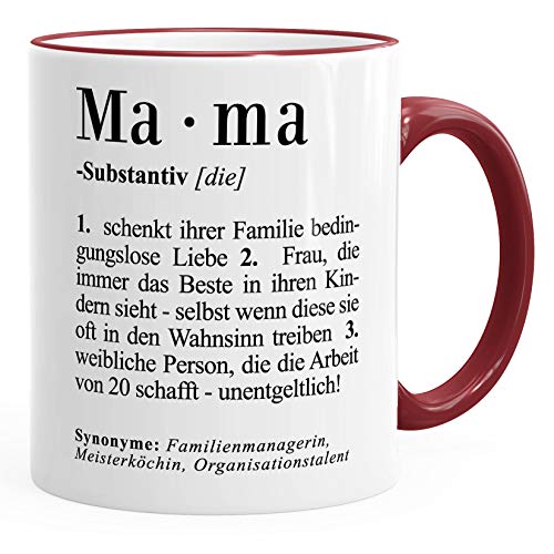 MoonWorks Kaffee-Tasse Mama Definiation Dictionary Duden Wörterbuch Geschenk Muttertag Mama bordeauxrot unisize von MoonWorks