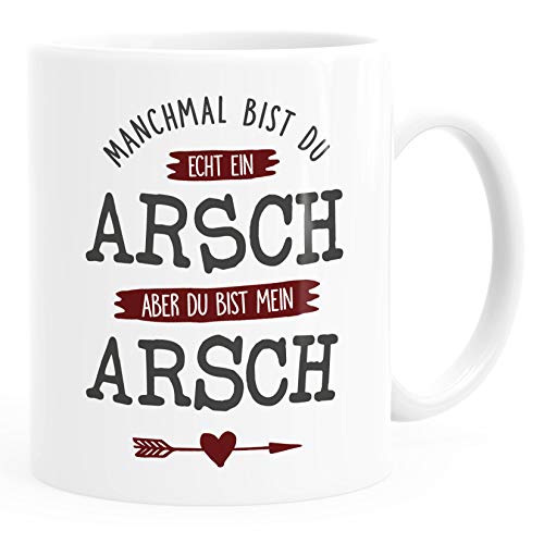 MoonWorks Kaffee-Tasse Manchmal bist du echt ein Arsch Spruch Liebe ironisch Geschenk Liebeserklärung weiß-bordeaux Keramik-Tasse von MoonWorks