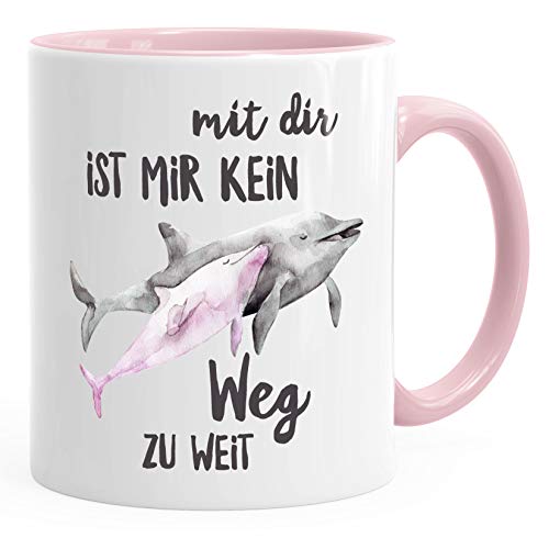 MoonWorks Kaffee-Tasse Mit dir ist mir kein Weg zu weit Delfin Delphin Liebe Spruch Geschenk Weihnachten Valentinstag rosa unisize von MoonWorks