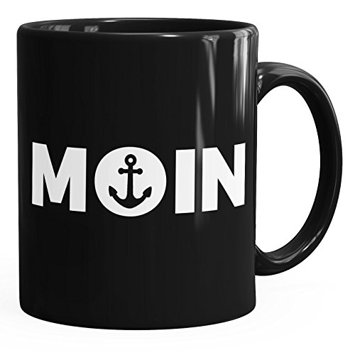 MoonWorks Kaffee-Tasse Moin mit Anker Frühstückstasse einfarbig schwarz unisize von MoonWorks