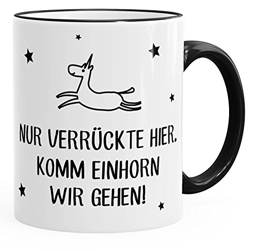 MoonWorks Kaffee-Tasse Nur Verrückte Hier, komm Einhorn wir gehen Spruch-Tasse mit farbigem Henkel schwarz Unisize MoonWorks Kaffee-Tasse Nur Verrückte Hier, komm Einhorn wir gehen Spruch-Tasse mit farbigem Henkel schwarz Unisize von MoonWorks