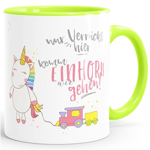 MoonWorks Kaffee-Tasse Nur Verrückte Hier komm Einhorn wir gehen Einhorn-Tasse mit Innenfarbe hellgrün Unisize MoonWorks Kaffee-Tasse Nur Verrückte Hier komm Einhorn wir gehen Einhorn-Tasse mit Innenfarbe hellgrün Unisize von MoonWorks