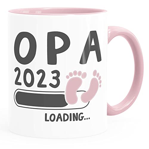 MoonWorks Kaffee-Tasse Opa Jahreszahl loading Geschenk-Tasse für werdenden Opa Schwangerschaft Geburt Baby Tee-Tasse rosa anpassbar von MoonWorks