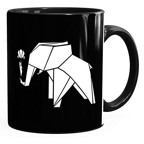 MoonWorks Kaffee-Tasse Origami Elefant mit Rose Polygon Keramiktasse Geschenk-Tasse schwarz unisize von MoonWorks