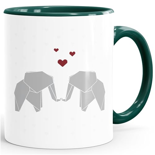 MoonWorks Kaffee-Tasse Origami Elefanten Pärchen verliebt Paar Liebe Geschenk-Tasse grün Unisize von MoonWorks