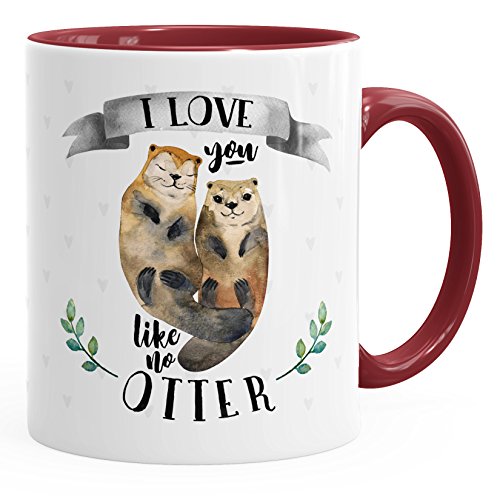 MoonWorks Kaffee-Tasse Otter Pärchen I love you like no otter Geschenk Liebe Spruch Teetasse Keramiktasse bordeaux-grau unisize von MoonWorks