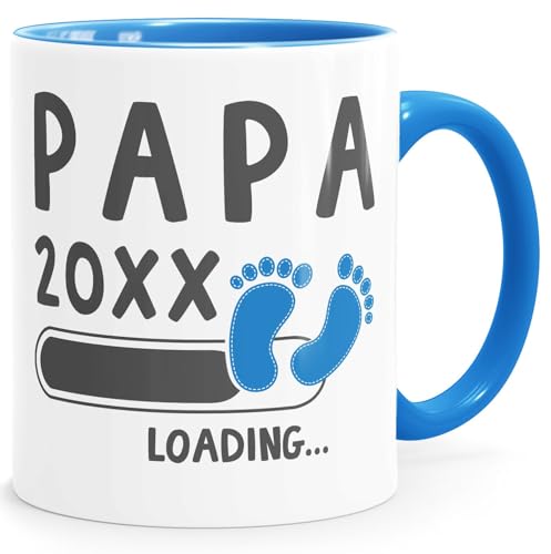 MoonWorks Kaffee-Tasse Papa Jahreszahl loading Geschenk-Tasse für werdenden Papa Schwangerschaft Geburt Baby Tee-Tasse blau anpassbar von MoonWorks