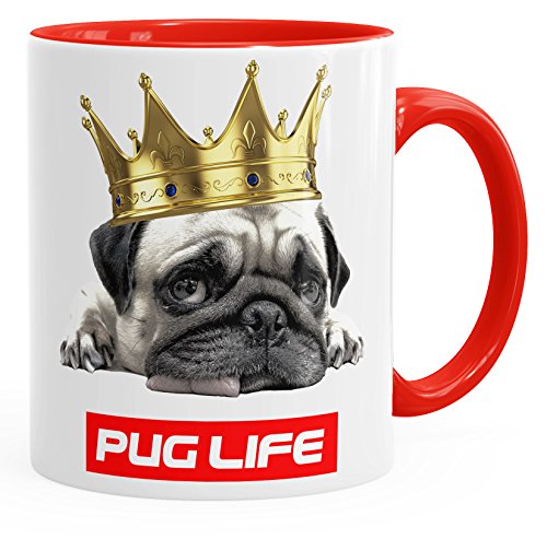 MoonWorks Kaffee-Tasse Pug Life Mops mit Krone rot unisize von MoonWorks