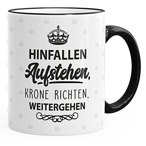 MoonWorks Kaffee-Tasse Spruch Hinfallen Aufstehen Krone richten weitergehen Kaffeetasse Teetasse Keramiktasse schwarz unisize von MoonWorks