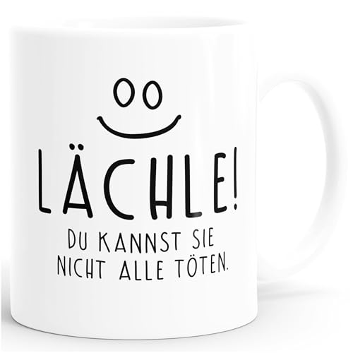 MoonWorks Kaffee-Tasse Spruch Lächle du Kannst Sie Nicht alle töten Tasse Büro Kollegen einfarbig weiß Unisize von MoonWorks