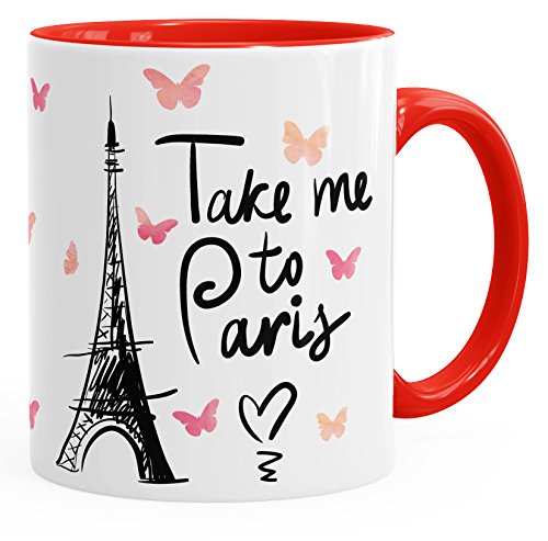 MoonWorks Kaffee-Tasse Take me to Paris Geschenk-Tasse für Frau Freundin Tasse mit Innenfarbe rot unisize von MoonWorks