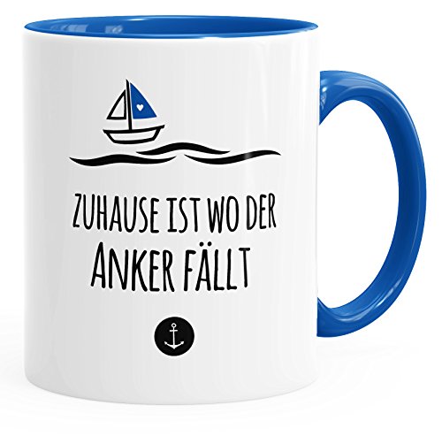 MoonWorks Kaffee-Tasse Zuhause ist wo der Anker fällt Familie Heimat Liebe Geschenk-Tasse Innenfarbe royal unisize von MoonWorks