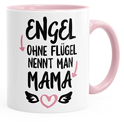 MoonWorks Kaffee-Tasse mirt Spruch Engel ohne Flügel nennt man Mama glänzend Kaffeetasse Teetasse Keramiktasse rosa unisize von MoonWorks