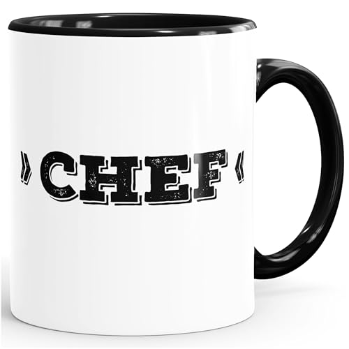 MoonWorks Kaffee-Tasse mit Chef Schriftzug Chef-Tasse mit Innenfarbe schwarz Unisize von MoonWorks