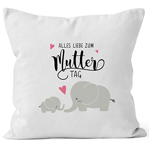 MoonWorks Kissen-Bezug Alles Liebe zum Muttertag Elefant Elefanten Mutter Kind Mutteragsgeschenk Baumwolle weiß Unisize von MoonWorks