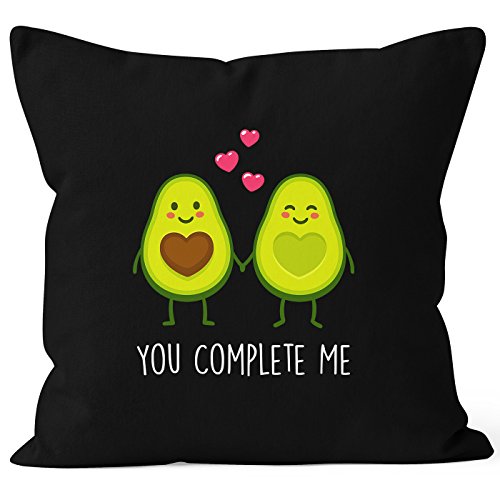 MoonWorks Kissen-Bezug Avocado - You Complete me Kissen-Hülle Deko-Kissen Baumwolle Valentinstagsgeschenk schwarz 40cm x 40cm von MoonWorks