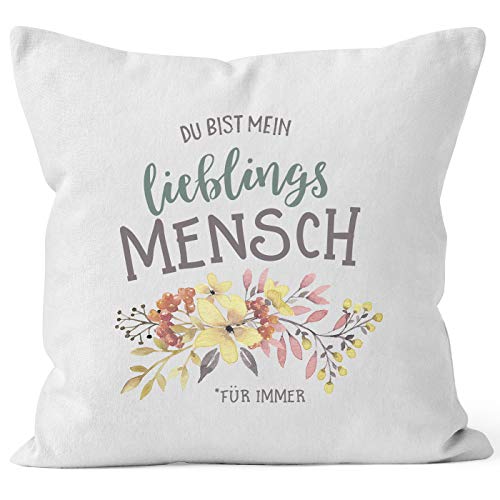 MoonWorks Kissen-Bezug Du bist Mein Lieblingsmensch Blumen Geschenk Kissen-Hülle Deko-Kissen Baumwolle weiß Unisize von MoonWorks