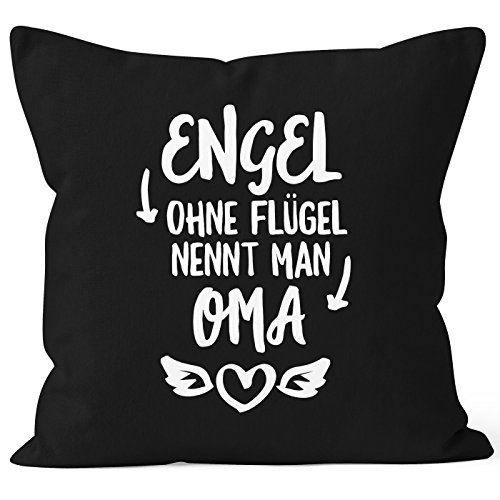 MoonWorks Kissen-Bezug Engel ohne Flügel nennt Man Oma Geschenk Oma Kissen-Hülle Deko-Kissen Baumwolle schwarz Unisize von MoonWorks