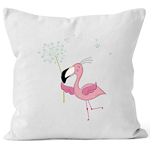 MoonWorks Kissen-Bezug Flamingo Pusteblume Dandelion Kissen-Hülle Deko-Kissen Baumwolle weiß Unisize von MoonWorks