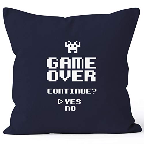 MoonWorks Kissen-Bezug Game Over Continue Yes No Kissen-Hülle Deko-Kissen Baumwolle Navy Unisize von MoonWorks