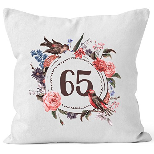 MoonWorks Kissen-Bezug Geburtstag 65 fünfundsechzig Geschenk-Kissen Blumen Blüten Blumenkranz Bordüre Kissen weiß Unisize MoonWorks Kissen-Bezug Geburtstag 65 fünfundsechzig Geschenk-Kissen Blumen Blüten Blumenkranz Bordüre Kissen weiß Unisize von MoonWorks