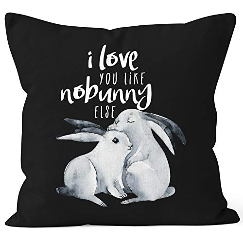 MoonWorks Kissen-Bezug Hase I Love You Like nobunny Else Geschenk Liebe Spruch Liebespruch Wortspiel Watercolor Kissen-Hülle Baumwolle schwarz Unisize von MoonWorks