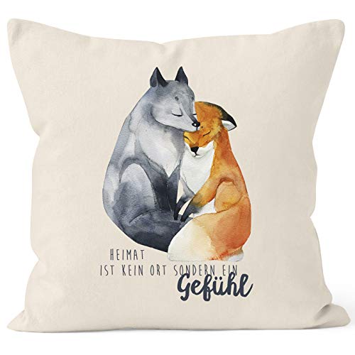 MoonWorks Kissen-Bezug Heimat ist kein Ort sondern EIN Gefühl Fuchs Liebe Spruch Geschenk Kissen-Hülle Deko-Kissen Baumwolle Natur Unisize von MoonWorks