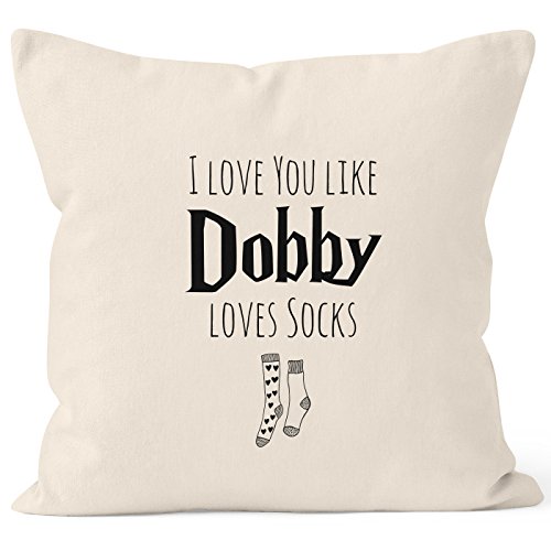 MoonWorks Kissen-Bezug I Love You Like Dobby Loves Socks Geschenk Liebe Valentinstag Jahrestag Hochzeitstag Natur 40cm x 40cm von MoonWorks