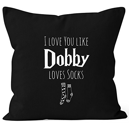 MoonWorks Kissen-Bezug I Love You Like Dobby Loves Socks Geschenk Liebe Valentinstag Jahrestag Hochzeitstag schwarz 40cm x 40cm von MoonWorks