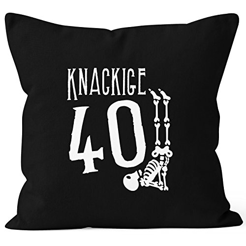 MoonWorks Kissen-Bezug Knackige 40 runder Geburtstag Geschenk Skelett Knochen Lustig schwarz 40cm x 40cm von MoonWorks