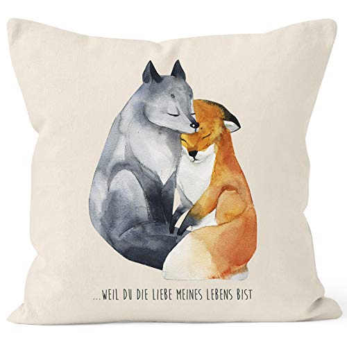 MoonWorks Kissen-Bezug Liebe meines Lebens Fuchs Geschenk Liebe Spruch Kaffeetasse Kissen-Hülle Deko-Kissen Baumwolle Natur Unisize von MoonWorks