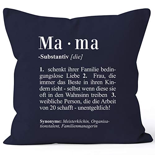 MoonWorks Kissen-Bezug Mama Definiation Dictionary Duden Wörterbuch Kissen-Hülle Deko-Kissen Baumwolle Mama Navy Unisize von MoonWorks