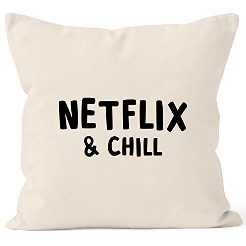 MoonWorks Kissen-Bezug Netflix and chill Kissen-Hülle Deko-Kissen Baumwolle Natur Unisize von MoonWorks