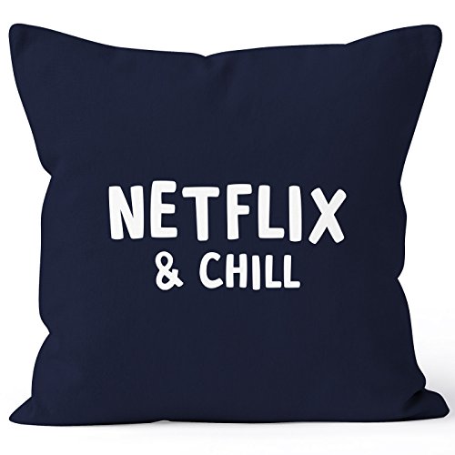 MoonWorks Kissen-Bezug Netflix and chill Kissen-Hülle Deko-Kissen Baumwolle Navy Unisize von MoonWorks