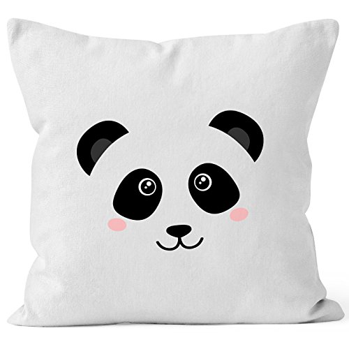 MoonWorks Kissen-Bezug Panda Gesicht Pandabär Tiergesichter Kissen-Hülle Deko-Kissen Baumwolle weiß Unisize von MoonWorks