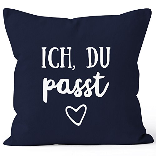 MoonWorks Kissen-Bezug Valentinstag Liebe Ich du passt Kissen-Hülle Deko-Kissen Baumwolle Navy 40cm x 40cm von MoonWorks