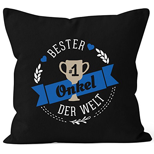 MoonWorks Kissenbezug Bester Onkel der Welt Geschenk für Onkel Baumwolle schwarz 40cm x 40cm von MoonWorks