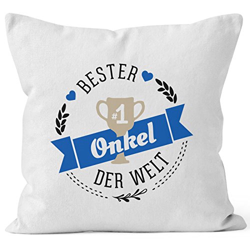 MoonWorks Kissenbezug Bester Onkel der Welt Geschenk für Onkel Baumwolle weiß 40cm x 40cm von MoonWorks
