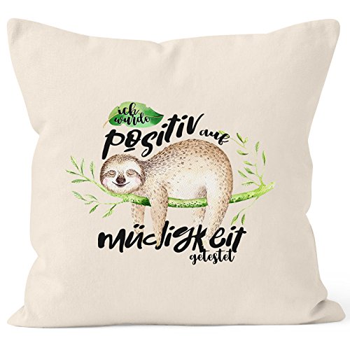 MoonWorks Kissenbezug Faultier Faultier Ich wurde positiv auf Müdigkeit getestet Sloth Kissen-Hülle Deko-Kissen 40x40 Baumwolle Natur 40cm x 40cm MoonWorks Kissenbezug Faultier Faultier Ich wurde positiv auf Müdigkeit getestet Sloth Kissen-Hülle Deko-Kissen 40x40 Baumwolle Natur 40cm x 40cm von MoonWorks