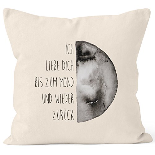 MoonWorks Kissenbezug Geschenk Ich Liebe Dich bis zum Mond und Wieder zurück Liebe Spruch Love Quote Baumwolle Natur 40cm x 40cm von MoonWorks