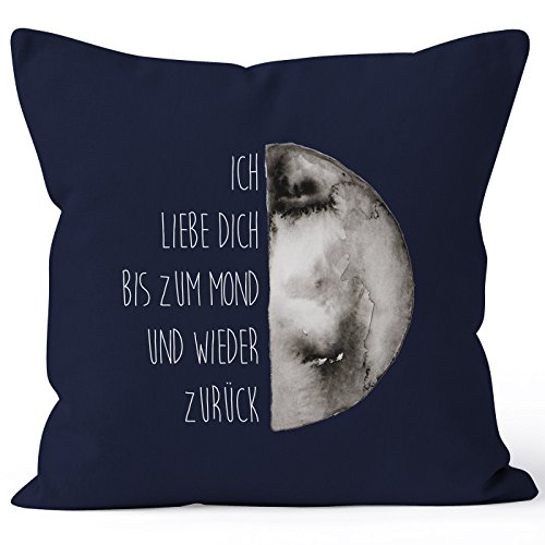 MoonWorks Kissenbezug Geschenk Ich Liebe Dich bis zum Mond und Wieder zurück Liebe Spruch Love Quote Baumwolle Navy 40cm x 40cm von MoonWorks