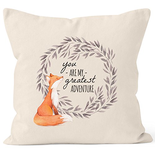 MoonWorks Kissenbezug Geschenk Liebe You Are My Greatest Adventure Fuchs Fox Kissen-Hülle Deko-Kissen 40x40 Baumwolle Natur 40cm x 40cm von MoonWorks