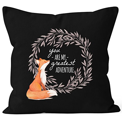 MoonWorks Kissenbezug Geschenk Liebe You Are My Greatest Adventure Fuchs Fox Kissen-Hülle Deko-Kissen 40x40 Baumwolle schwarz 40cm x 40cm von MoonWorks