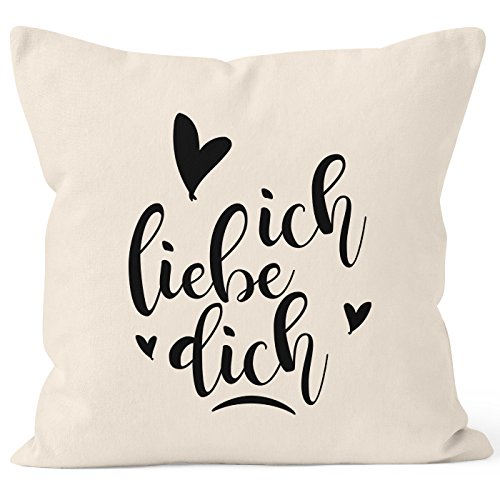 MoonWorks Kissenbezug Ich Liebe Dich I Love You Liebe Love Geschenk Frau Freundin Mann Freund Zuneigung Kissen-Hülle Deko-Kissen Baumwolle Natur 40cm x 40cm von MoonWorks