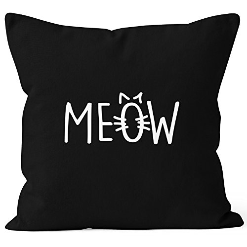 MoonWorks Kissenbezug Kissen-Hülle Deko-Kissen 40x40 Katze Meow MIAU Cat Baumwolle schwarz Unisize von MoonWorks