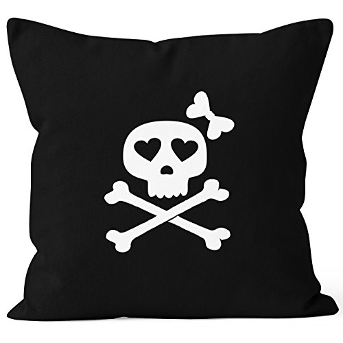 MoonWorks Kissenbezug Kissen-Hülle Deko-Kissen 40x40 Knochen Bones Totenkopf Pirat Baumwolle Schwarz 40cm x 40cm von MoonWorks