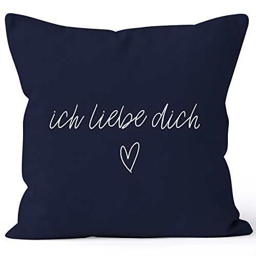 MoonWorks Kissenbezug Kissenhülle Ich Liebe Dich Liebe Love Geschenk Deko-Kissen Baumwolle Navy 40cm x 40cm von MoonWorks