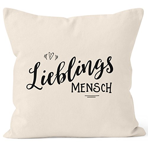 MoonWorks Kissenbezug Lieblingsmensch Geschenk Freundschaft Partner Freundin Kissen-Hülle Kopfkissen Deko-Kissen 40x40 Baumwolle Natur 40cm x 40cm von MoonWorks